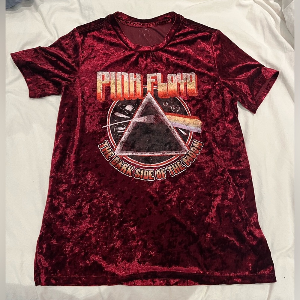 VINTAGE Crushed Velvet Maroon Pink Floyd Band T Shirt